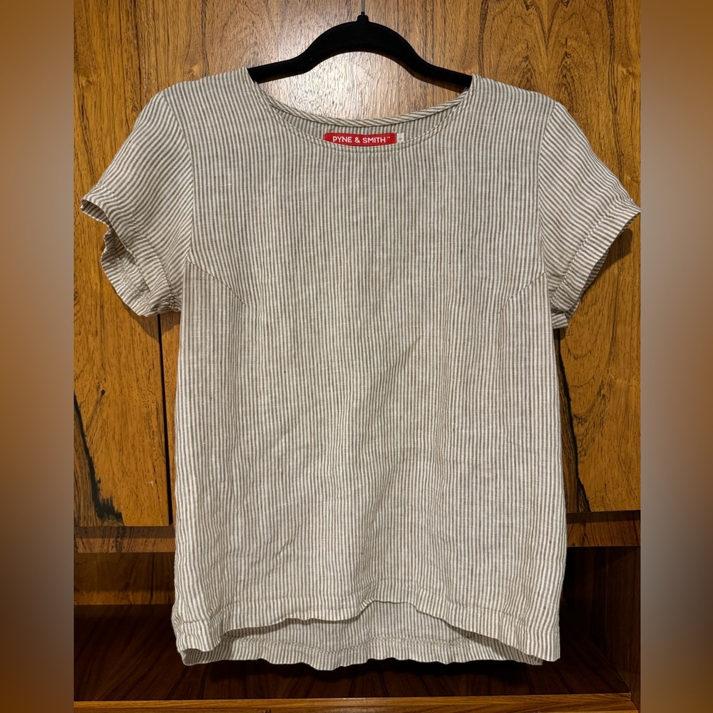 Pyne and Smith linen blouse 14 in tan stripe